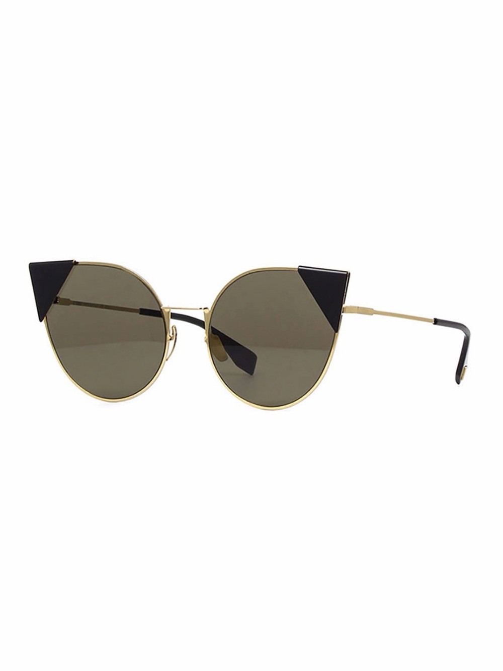 Fendi Black & Gold Round Sunglasses with Brown Lenses
